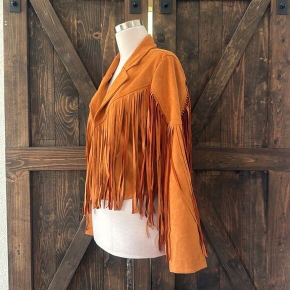 PRETTYGARDEN Fringe Faux Suede Leather Jackets Tassel Motorcycle Cropped Coat - Picture 8 of 15